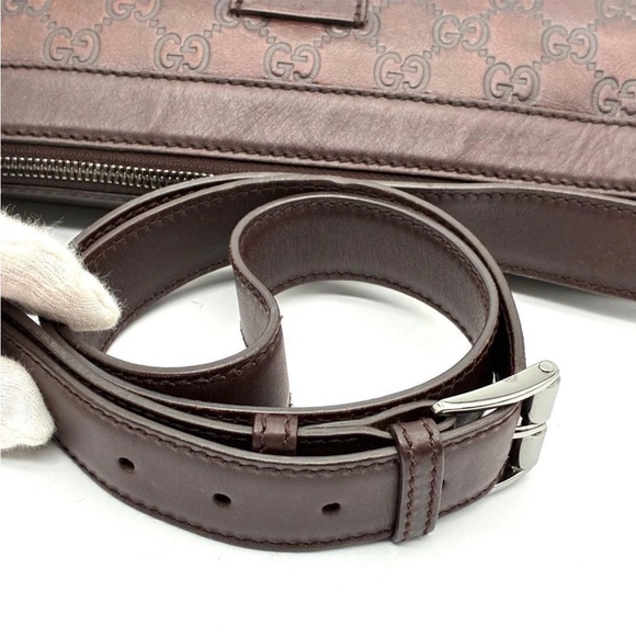 Gucci Dark Brown Embossed Leather Shoulder Bag - Picture 10 of 11